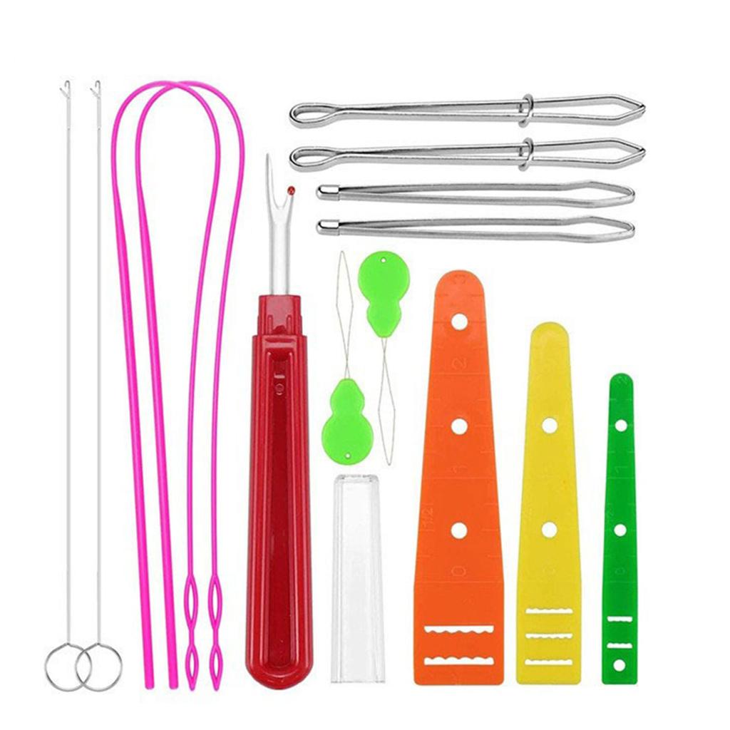 Drawstring Threader Set Flexible/Flat Drawstring Threader Stainless Steel Sewing Loop Turner Hook Tweezers Cord Locks