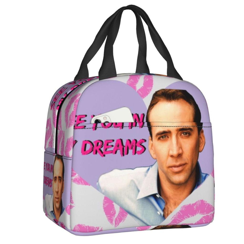 Custom Saint Nicolas Cage Insulated Lunch Bag for Camping Travel Funny Meme Waterproof Thermal Cooler Bento Box Women Children
