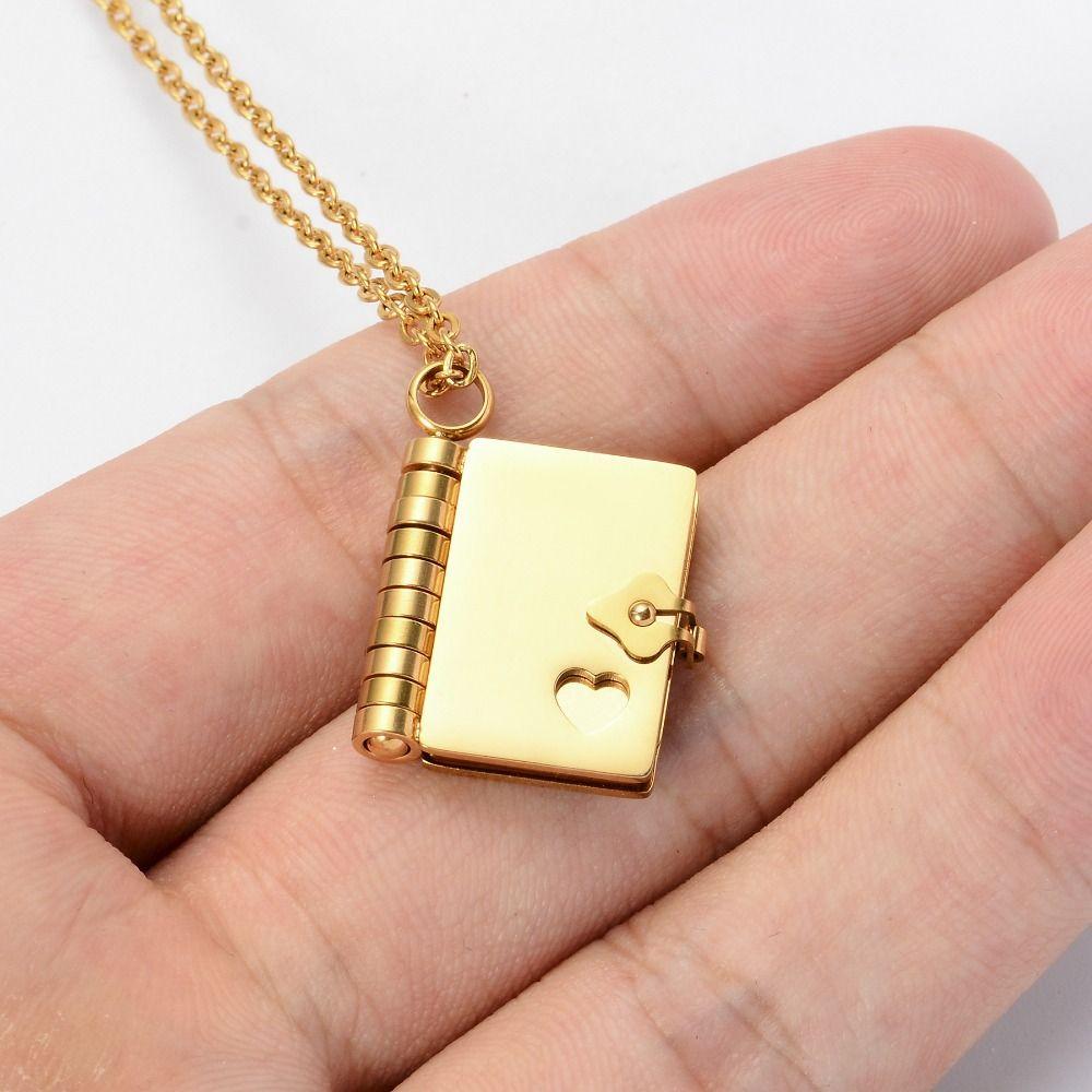 Handmade Opening Book Pendant Heart Couple Text Locket Couple Book Necklace Summer Beach