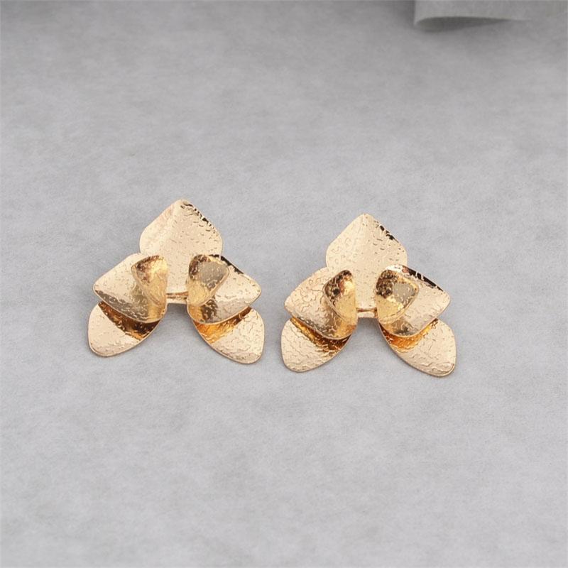 Трехслойные серьги-пусеты в виде цветка-треугольника для женщин, складной цветочный дизайн, золотистый цвет, серебристый цвет, лепестки, металл, геометрические женские серьги