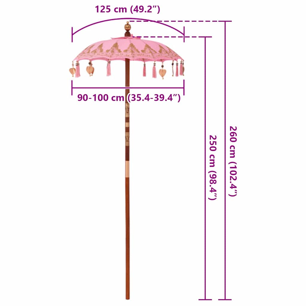 Balinese Sun Umbrella Pink 125 x 125 x 260 cm