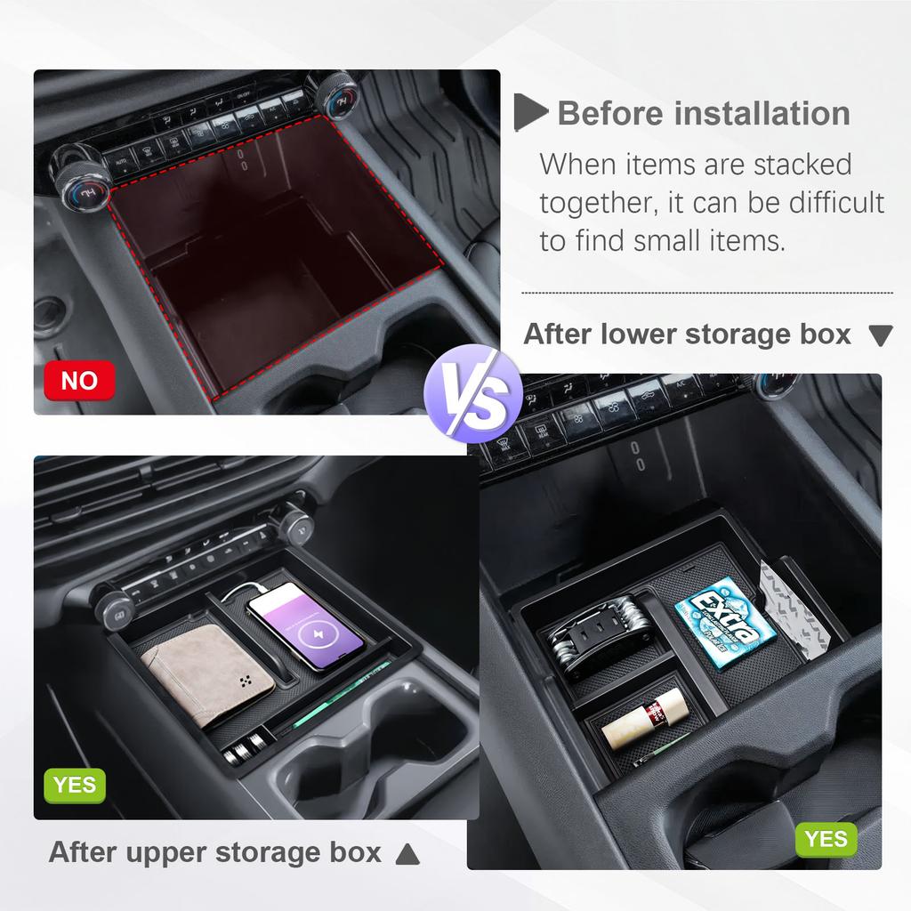 Front Center Console Organizer For 2025-2025 Chevy Silverado EV Work Truck (WT) Middle Center Console Storage Box Accessories