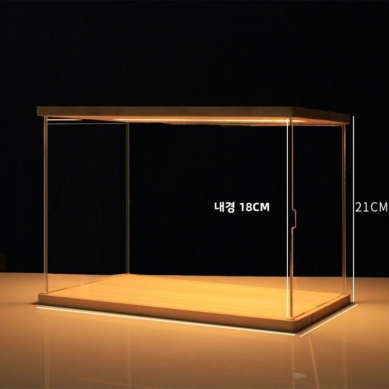 Acrylic Transparent Display Box with Light Premium Wooden Dustproof Storage for Figurines Living Room Display Cabinet