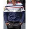 Мужская рубашка в стиле business casual - на пуговицах, с длинным рукавом, для официальных и повседневных офисных случаев, с горизонтальной полоской - Сезонная мода