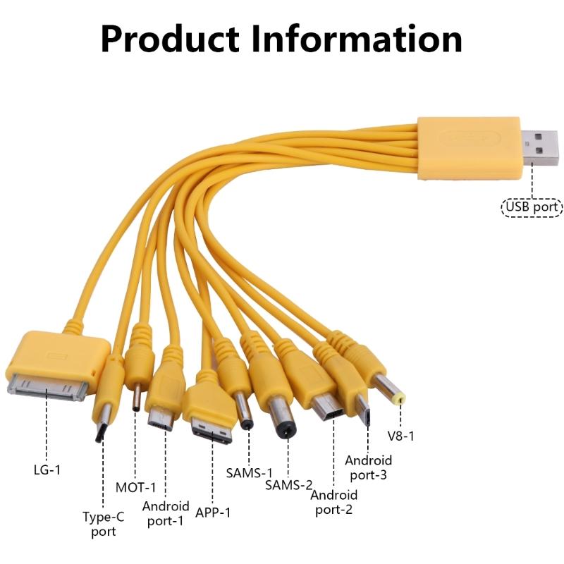 Мобильный USB-кабель 10 в 1, универсальный зарядный кабель, несколько зарядных кабелей, несколько USB-кабелей для быстрой зарядки, 23 см/9,06 дюйма
