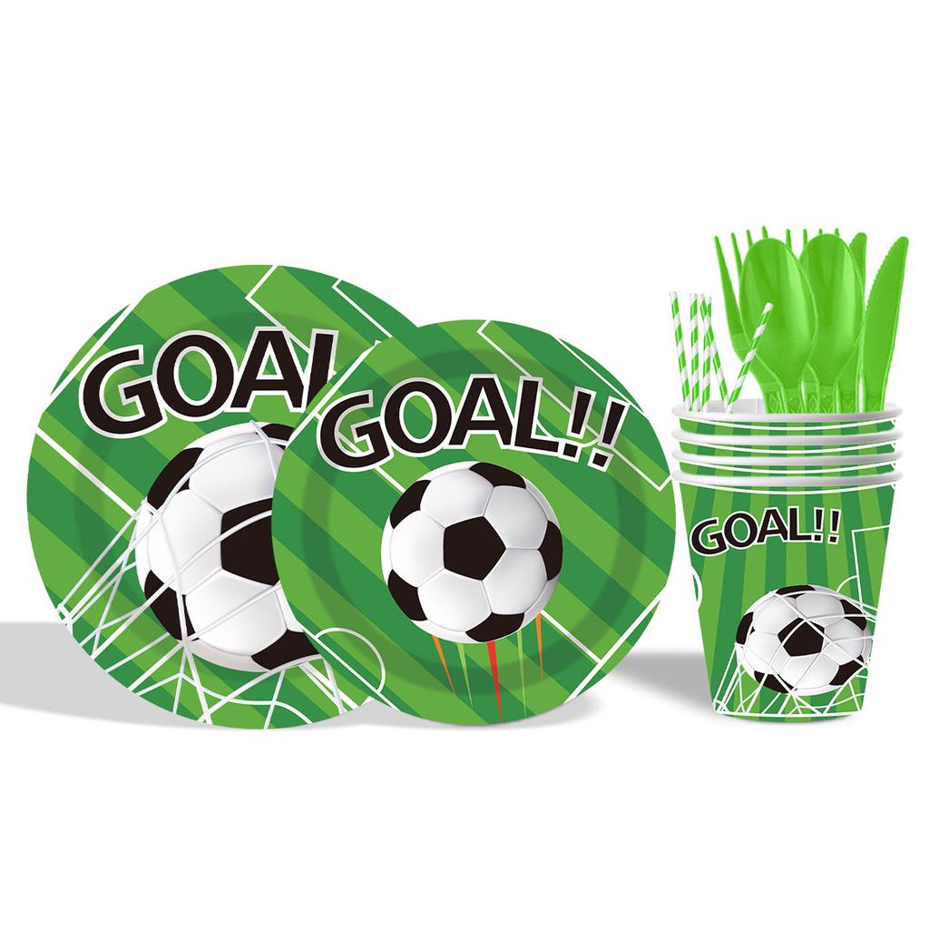 World Cup football themed tableware set, birthday party decoration supplies, disposable paper plates, paper cups, tissues, tablecloths