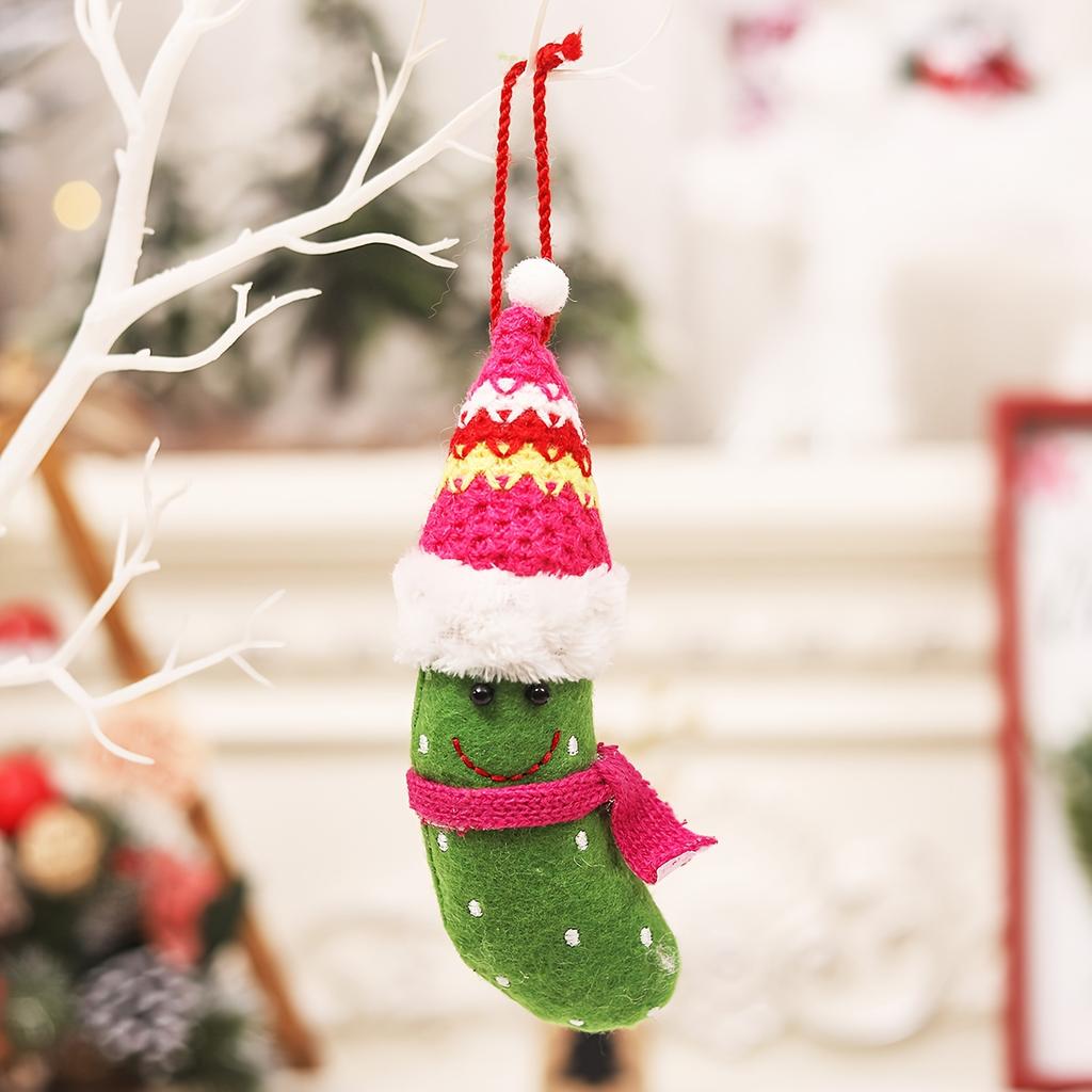 3pcs Christmas Pickle Ornaments with Santa Hats Festive Tree Decorations, No Power Needed, Featherless Fabric Home Party Decor