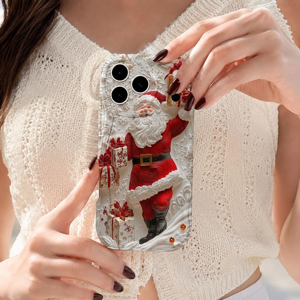 3D Santa Claus Gift Box Phone Case White Snowflake Hard Cover for iPhone Shockproof Protection Birthday Christmas Halloween Holiday Gift
