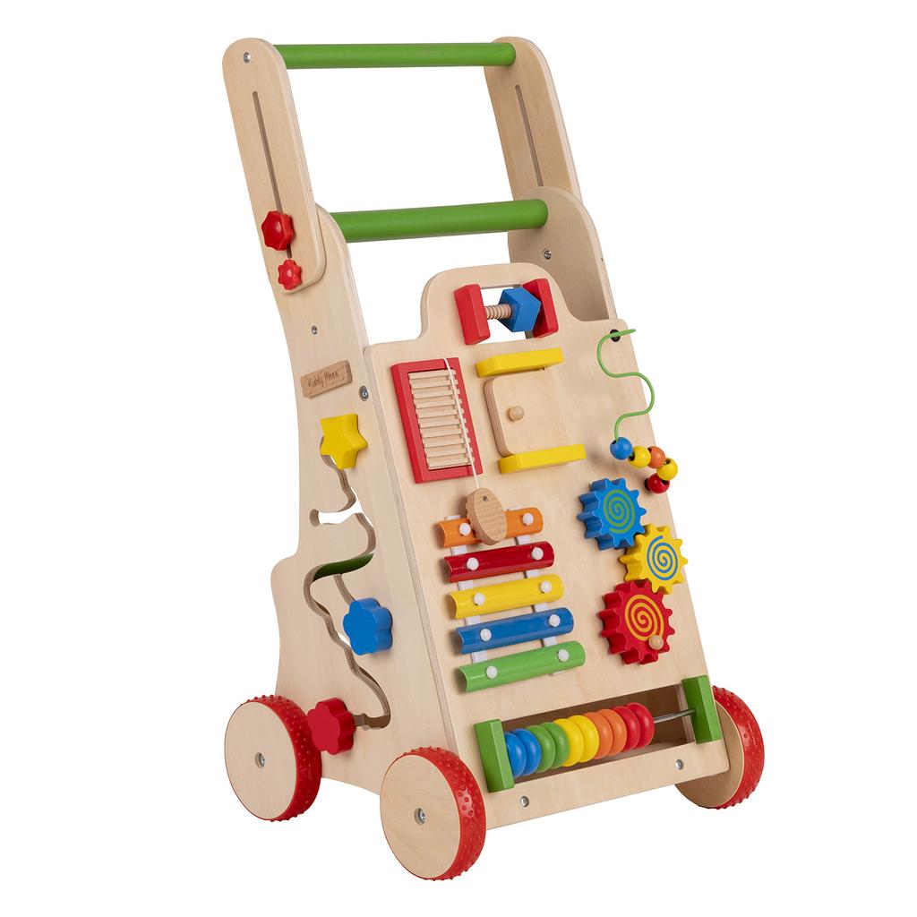 KiddyMoon Wooden Baby Walker Interactive Educational Toy for Children Push-along Toy for Babies Wk-002, Multicolored