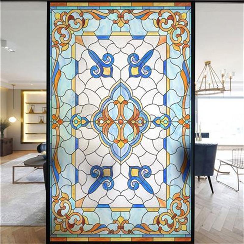 Оконная пленка, матовая витражная пленка, церковная статическая липкая пленка для конфиденциальности, самоклеящаяся наклейка на окно, кухня, офис, домашний декор