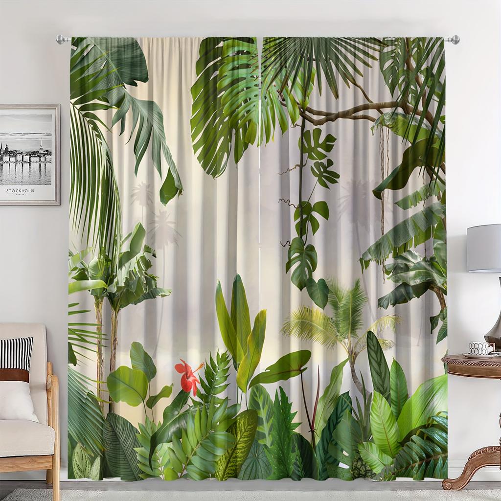 2 шт. Шторы с листьями растений в скандинавском стиле - светофильтрующее оконное покрытие для декора кухни, гостиной, офиса и спальни