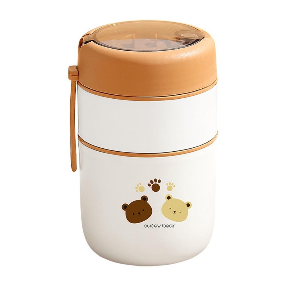 Stainless Steel Double Layers Lunch Box with Spoon Insulated Food Container Camping