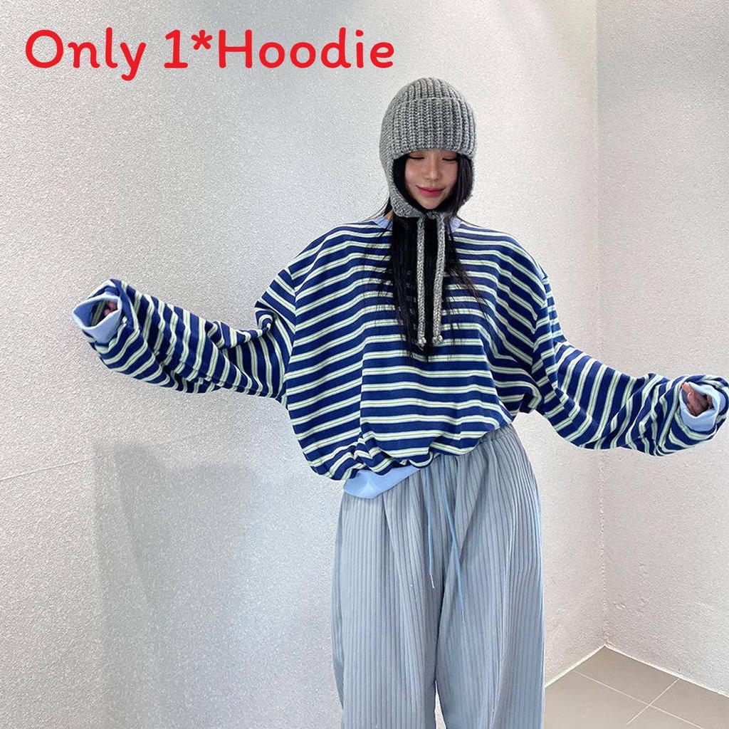 Spring Girls Striped Casual Sweatshirt With Patching For Daily Wear