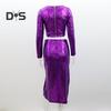 2 Pcs/Set Women Top Skirt Suit Shiny Sequin Long Sleeve O Neck Short Waist Exposed Top High Waist Split Slim Fit Club Party Midi Skirt Set