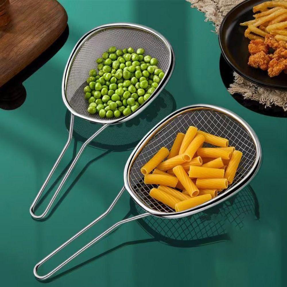 Удобный совок-сито из нержавеющей стали, овальная ложка-сито для жарки, ложка для слива, бытовая