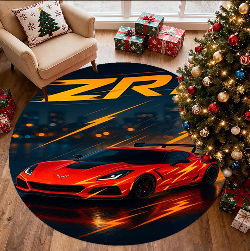 Chevrolet Corvette Pattern Round Rug, Indoor/Outdoor Mat, for Picnic, Gameroom, Bedroom, Office, Living Room, Home Decor Carpet, Birthday Gift