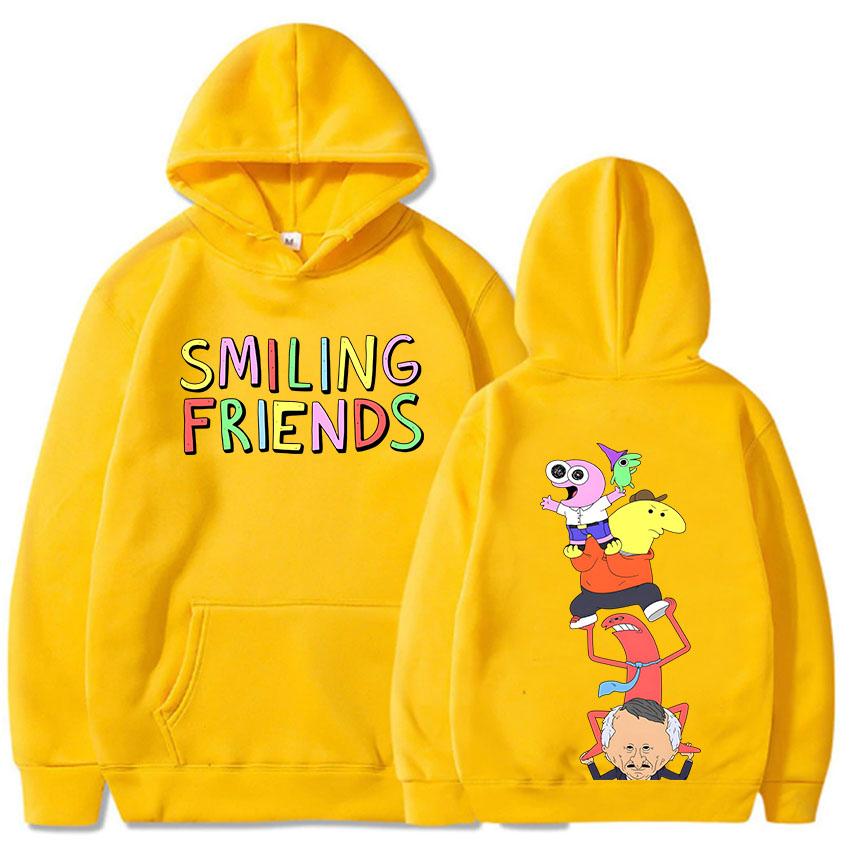 Anime Smiling Friends Print Hoodies Alan Mr.Frog Glep Pim Charlie Mr. Boss Sweatshirts Winter Long Sleeve Hooded Pullovers Men