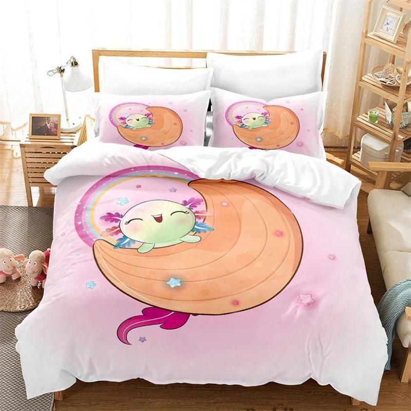 Комплект постельного белья Kawaii Animal Axolotl Print Single Twin Full Queen King Size Bed Set Aldult Kid Bedroom Duvetcover Set 3D Anime