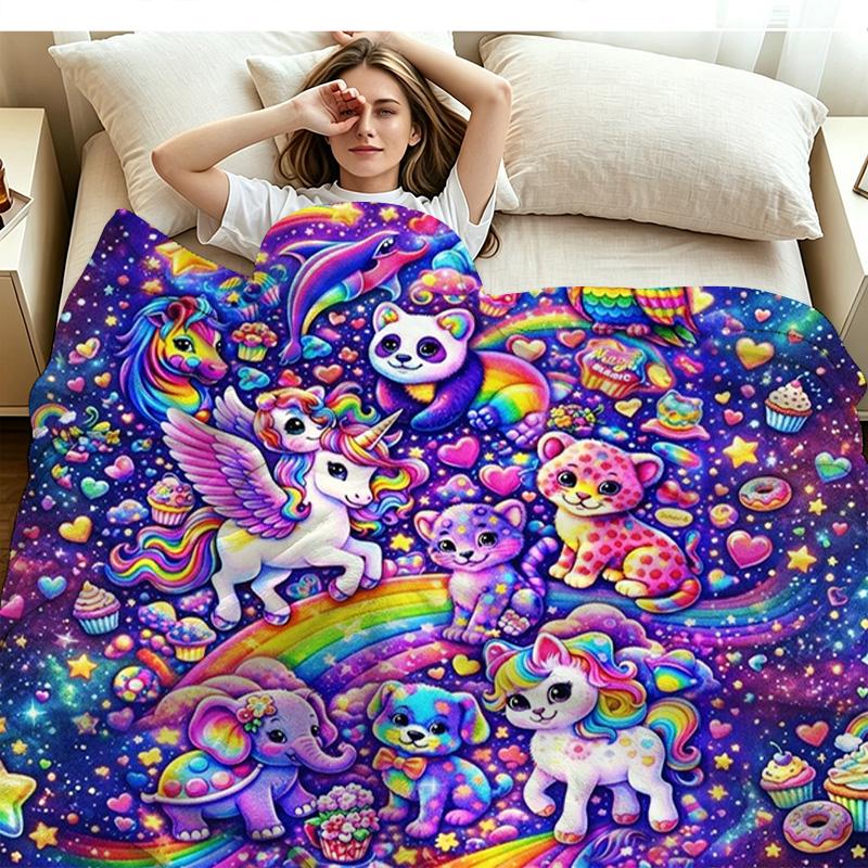 Colorful Rainbow Animal Art Print Flannel Blanket High Quality Warm Comfortable Cover for All Seasons Perfect for Gifts Home Decor