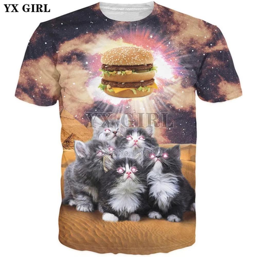 3D Printed Meow Star Cat Hip Hop Cartoon T-Shirt Summer Top