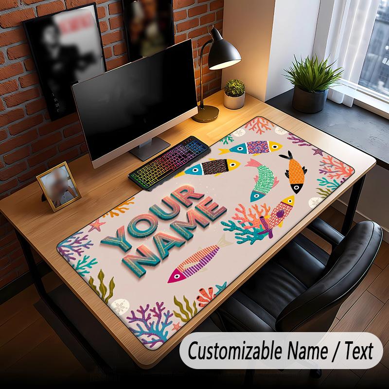 Fish Ocean Theme Custom Mouse Pad Personalized With Name Text Customized Desk Mat For Office Home Decor