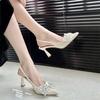 Bow Shoes Female Sandal Summer High Heels Girls High-heeled Retro Stiletto Rhinestone New Open Closed Pointed Butterfly-kno