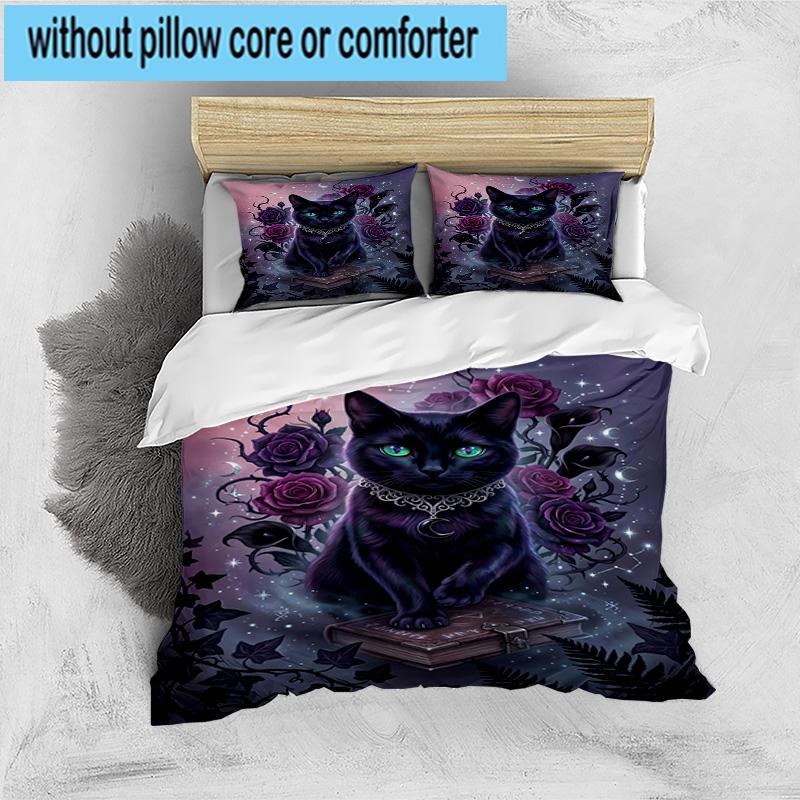 Cosmic Cat Dreamscape 3pcs Bedding,Including 1pc Duvet Cover And 2pcs Pillowcases Perfect for Christmas,Ideal for Bedroom, Dormitory