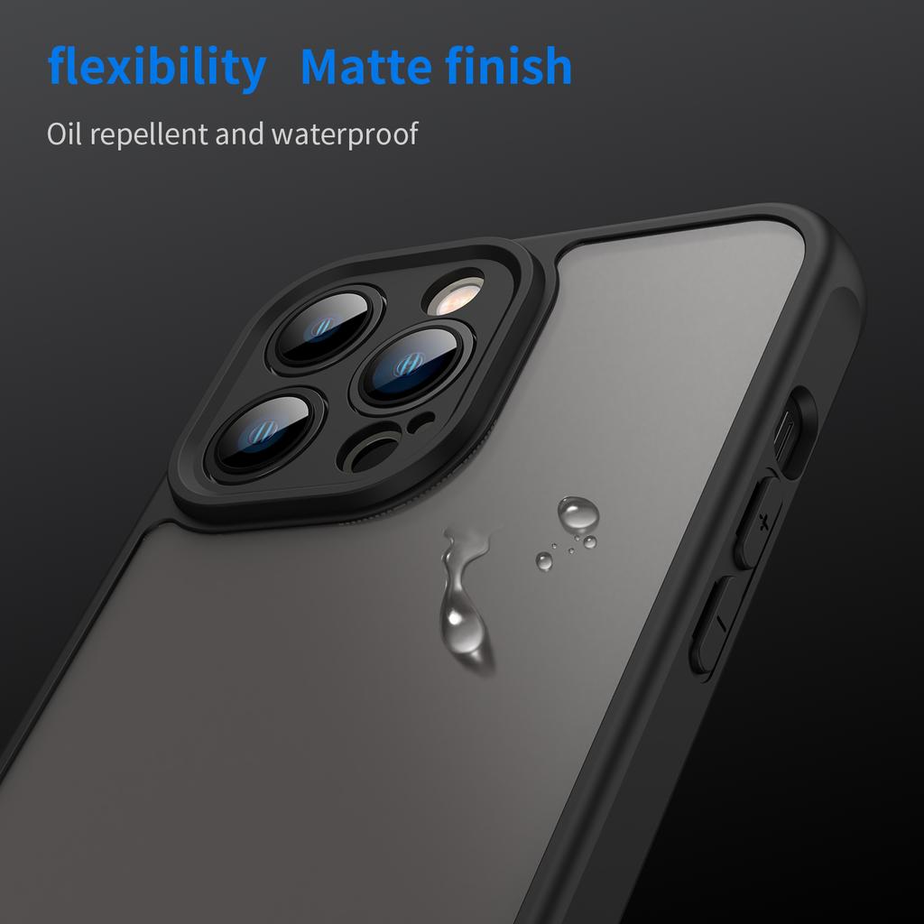 For iPhone 13 Pro Max Case Drop Proof Airbags Frosted Translucent PC+TPU Phone Back Cover