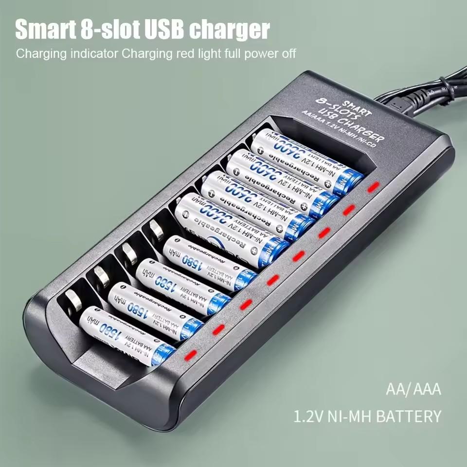 USB Выход 8 Слотов Быстрая Зарядка Защита от Короткого Замыкания для 1.2V NiMH AAA/AA Батареек Зарядное Устройство Зарядное Устройство для Аккумуляторов