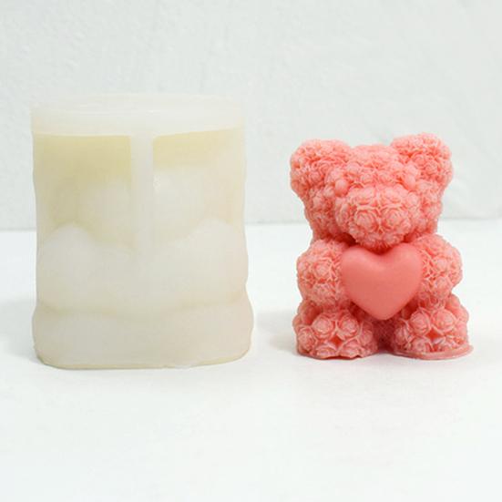 3D Rose Bear Mold Teddy Bear Candle Making Mold Flexible Silicone Casting Mold for DIY Handmade Soaps Candles Epoxy Resin Plaster Crafts