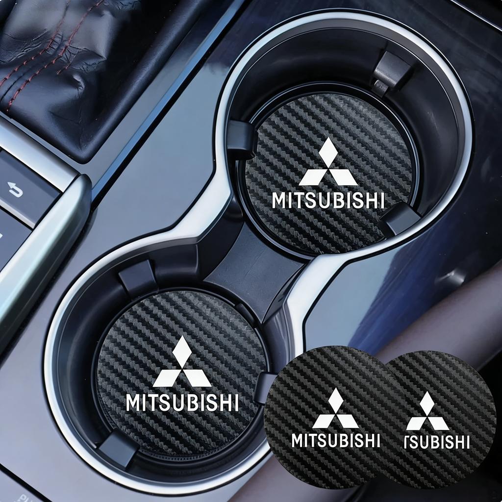 2PCS Carbon Fiber Car Cup Holder Coaster for Mitsubishi Outlander Lancer Pajero ASX Eclipse Cross Anti-Slip Water Cup Pad Car In