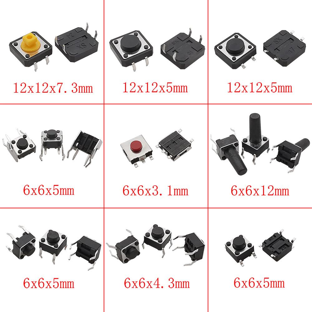 SMD DIP Micro Momentary Tact Switch Self-reset Push Button Micro Switch Assortment Kit for Car Remote Control Tablet