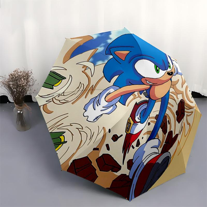 1pc Sonic the Hedgehog Automatic Opening Folding Umbrella - 8 Bone Iron Frame Outdoor Umbrella, Perfect Gift for Fans, Travelers, Everyday Use, Festiv