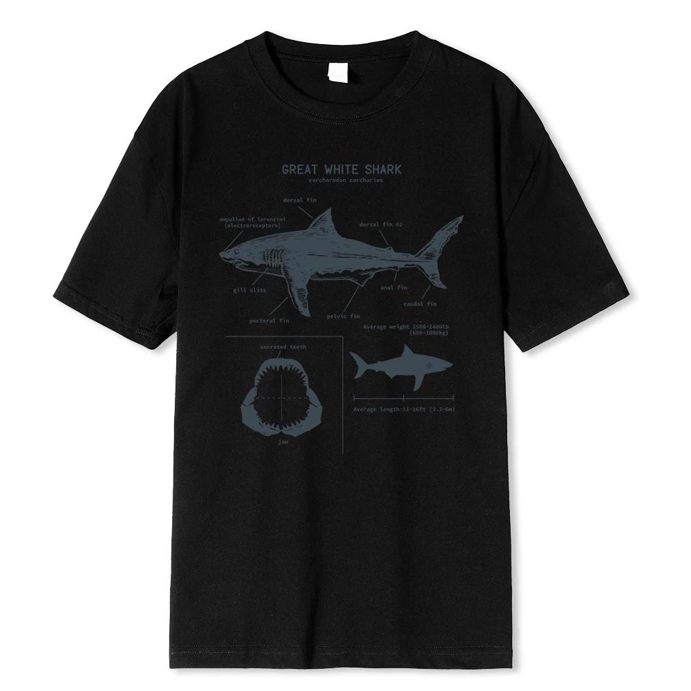 Great White Shark Anatomy TShirt New Summer Unisex Street Short Sleeve Hip Hop Punk Style Boy Casual Tops White Tees 80283