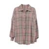 Autumn fashion retro minimalist loose polyester cotton lapel plaid shirt versatile Russian long-sleeved women's shirt