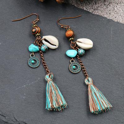 GemChic женские новые винтажные бирюзовые деревянные серьги-бусины с бахромой, этнические модные серьги-крючки на день рождения, рождественский подарок на день рождения