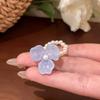 Violet Imitation Pearl Acrylic Three-Leaf Flower Rings for Women Handmade Elastic Rope Beaded Ring Personalization Charm Zircon