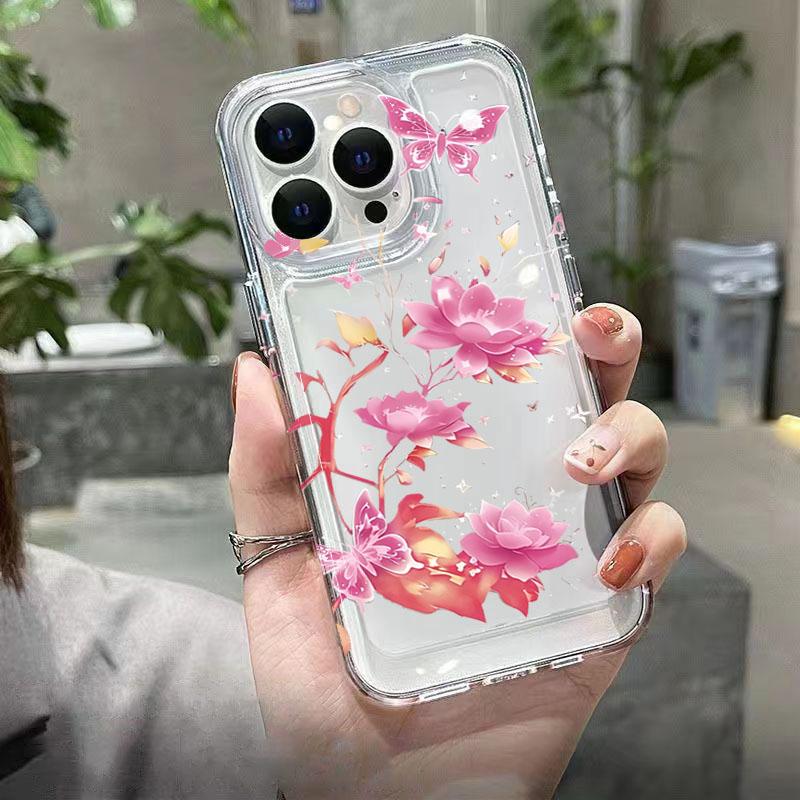 Pink And Purple Lotus Pattern Phone Case For IPhone 16 13 15 11 12 14 17 Pro Max 17 Air 16E 15 Plus Shockproof Cover Soft Fundas