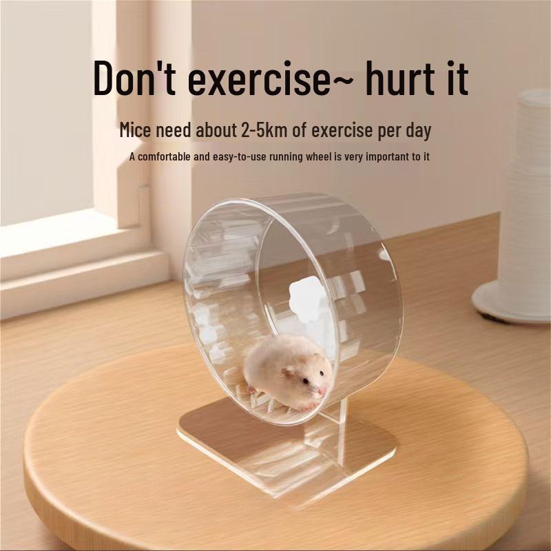 Бесшумное колесо для бега для золотистых хомячков - Бесшумный ролик со стойкой, Прозрачный шар для упражнений для принадлежностей для клетки