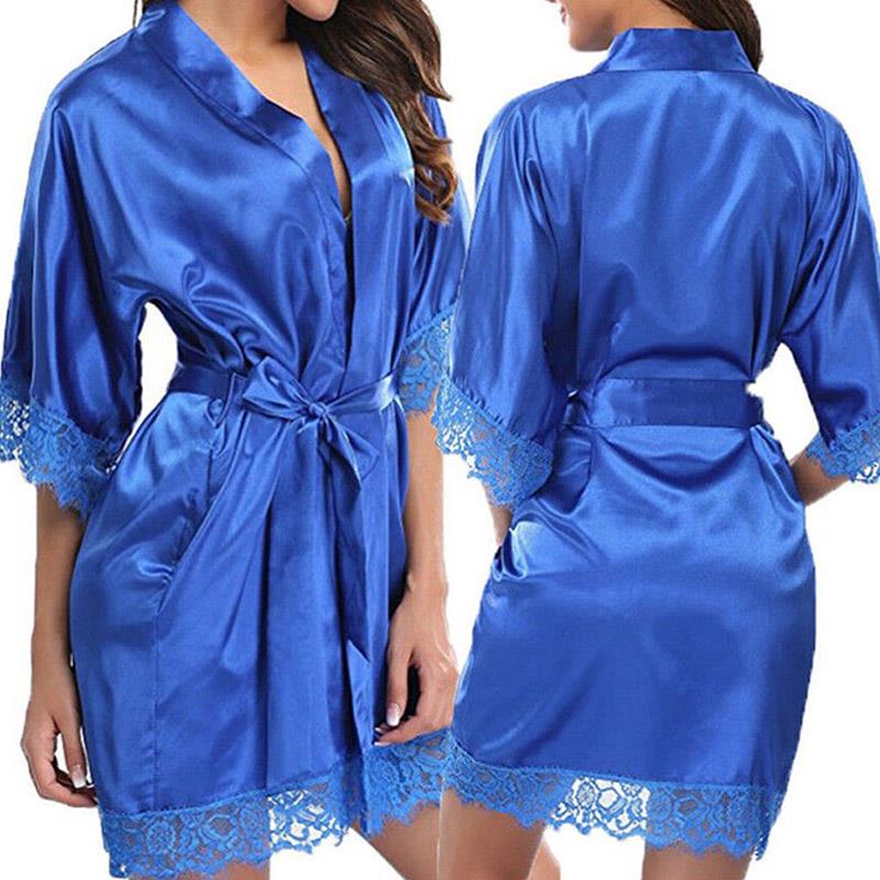 Женская летняя сексуальная ночная рубашка, однотонный шелковый атласный халат, свадебное платье подружки невесты, банный халат