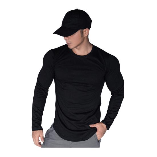 Весна Осень Мужской Топ Круглый Вырез Slim Fit Эластичный Средней Длины Футболка Длинные Рукава Пуловер Толстовка Для Дома Спортивный Тренажерный Зал Уличная Одежда