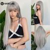 HAIRCUBE Silvery Grey Synthetic Straight Wig For Women Long Straight Gray Cosplay Wig With Bangs Daily Heat Resistant Fake Wigs