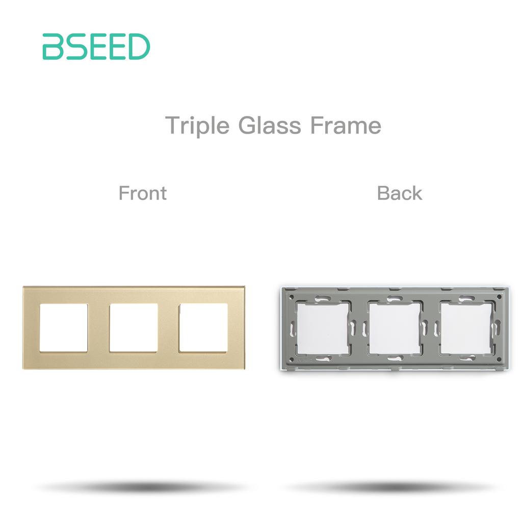 BSEED DIY EU Standard TV Satellite USB Sockets Button Switches With Crystal Glass Frame Panel Gold Home Improvement DIY Free