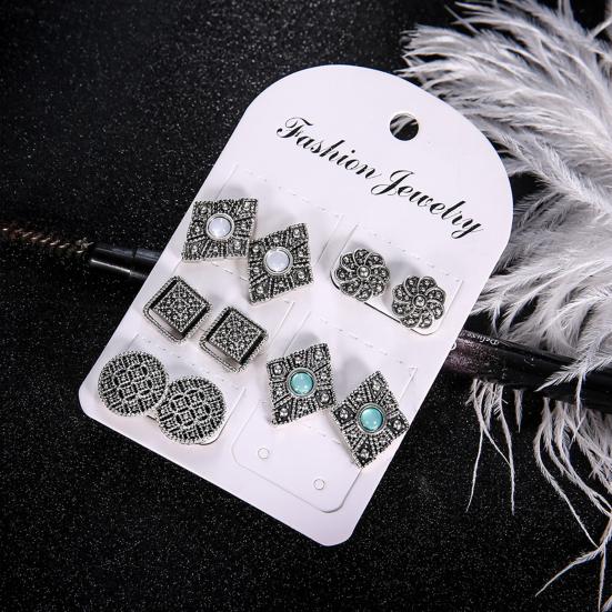 5 пар винтажных сережек в стиле ретро, этнические, полые, резные, гальванизированные, сплавные серьги-гвоздики для вечеринки, свидания, выпускного, украшения для ушей