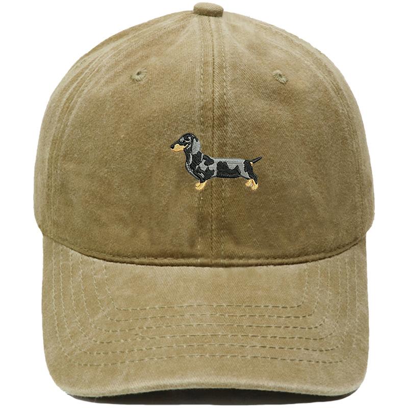 Spotted Dachshund Embroidered Baseball Cap Washed Vintage Daddy Hat Pet Lovers Outdoor Dog Walking Shade