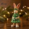 Desktop Rabbit Decorations Christmas Tree Figurine, Resin Bunny Statue in Outfit with Holiday Tabletop Star Top, Cute Decor for Home Bookshelf Mantel,