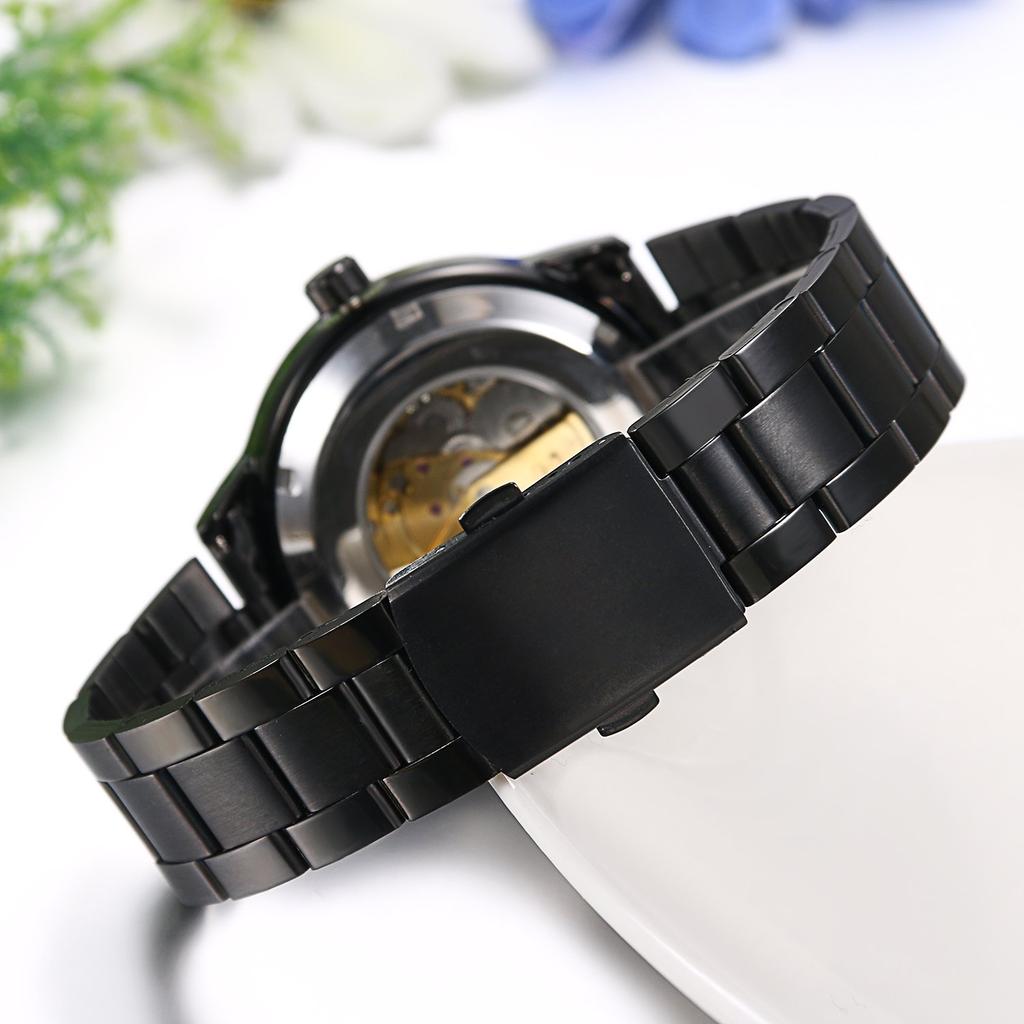 JewelryWe Автоматические скелетонированные аналоговые часы из нержавеющей стали для бизнеса, популярные подарочные мужские часы на день, стильные, водонепроницаемые, с цифрами, с ремешком, повседневные, черные,