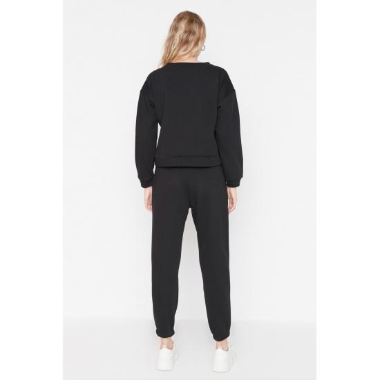 Бежевый базовый вязаный спортивный костюм с плотным флисовым узором и регулярным узором