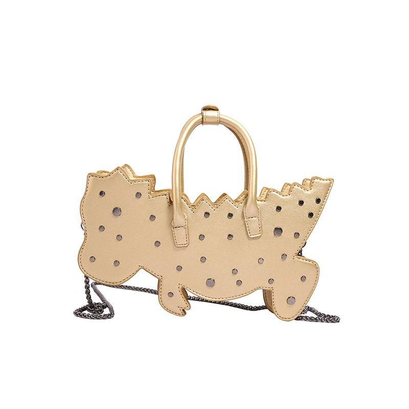 Stylish Asymmetrical PU Shoulder Bag Women With Rivets Dinosaur Print Crossbody Handbag Daily Commute