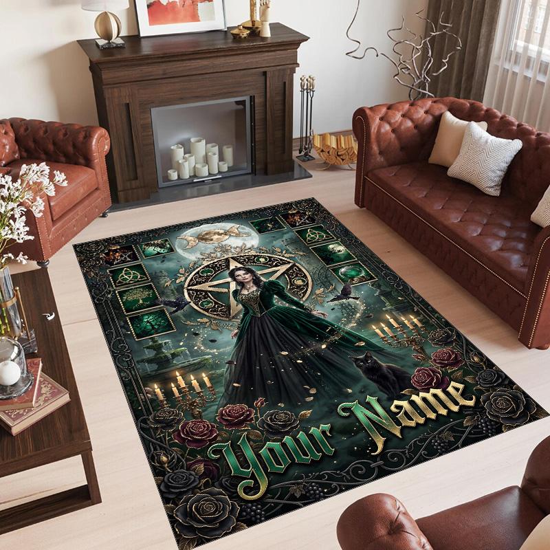 Witchcraft Theme Crystal Velvet Rug Personalized Custom Name Text Soft Floor Mat Home Decor